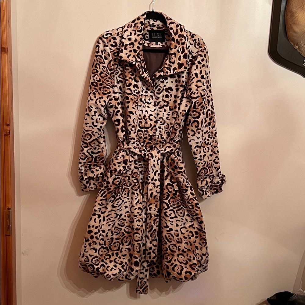 Especially Yours. LUXE. Leopard Print Trench Coat. Size L.
